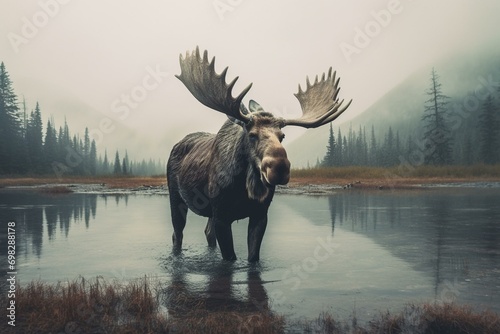 Majestic moose captured in a 16mm photograph. Generative AI photo