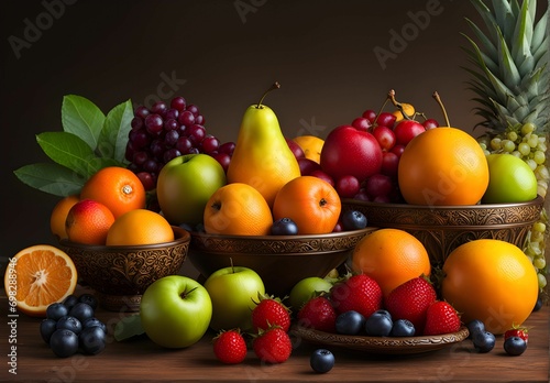 fruit basket, healthy eating, healthy life. fruits, apple, pineapple, pear, orange