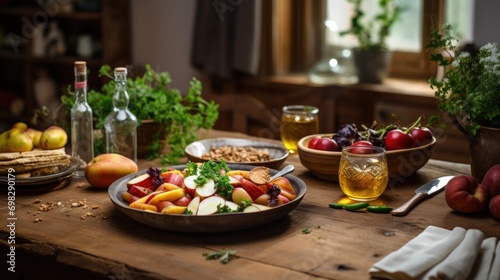 Rustic Kitchen with Healthy Homemade Meal. Generative AI