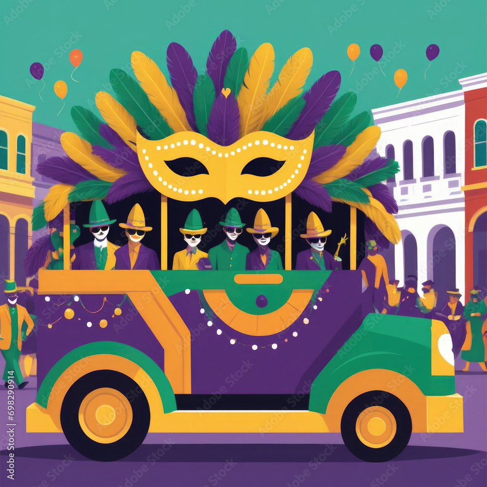 Minimalist and Clean Mardi Gras Parade Float Festive digital pop
