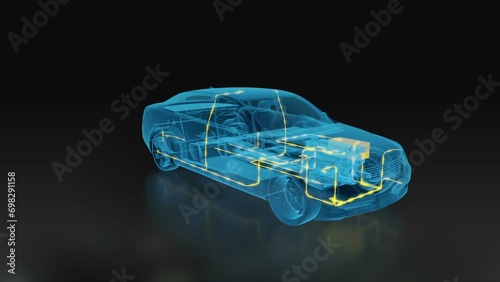 Car Electric System x-ray 3d car inside stock video
