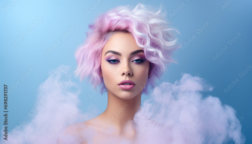 portrait of a young woman in pink smoke