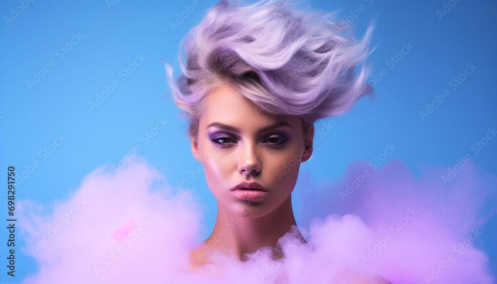 portrait of a young woman in pink smoke