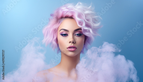 portrait of a young woman in pink smoke