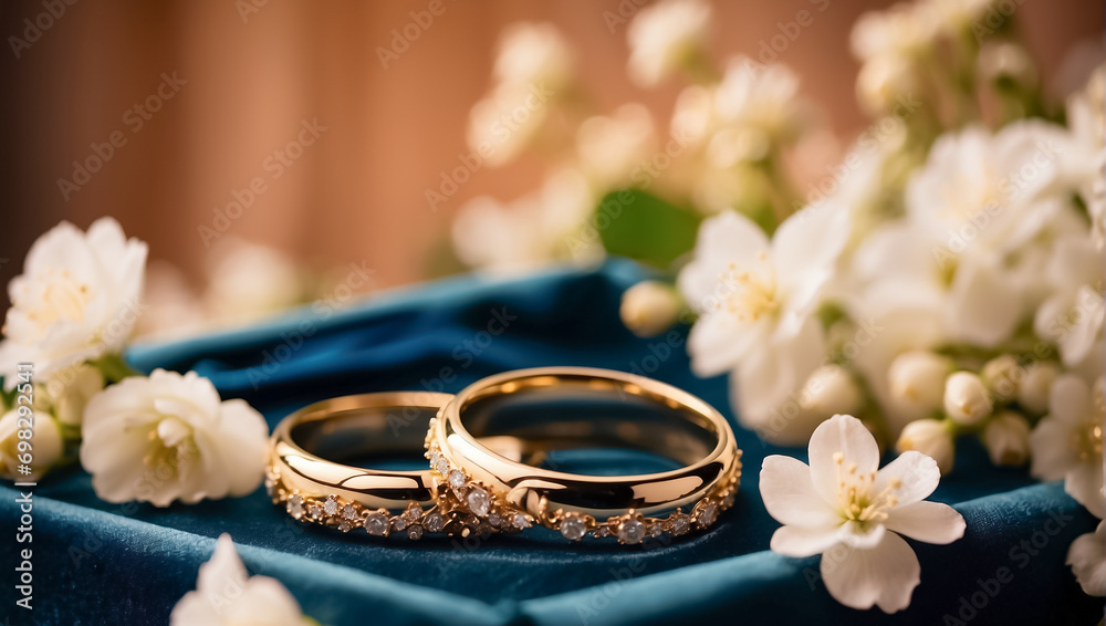 gold ring on a background of beautiful flowers anniversary accessory gold ring on a background of beautiful flowers anniversary accessory