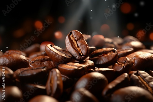 Closeup magic coffee beans take flight, creating a captivating spectacle