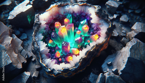 Geode with shiny crystalls photo