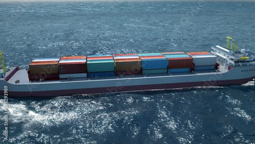 Follow the container ship in ocean zoom out camera tracking stock video