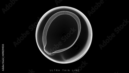 Ultra thin line fluid geometry. Dynamic vector distorted spheres.