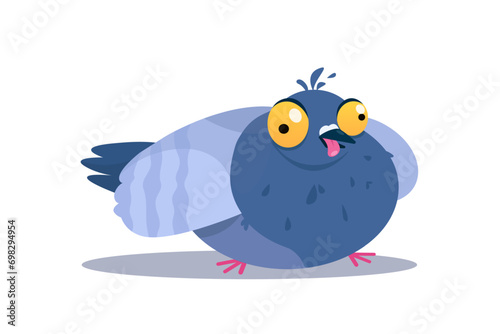 Funny pigeon with eyes in different directions in a cartoon form. crazy pigeon. mad pigeon