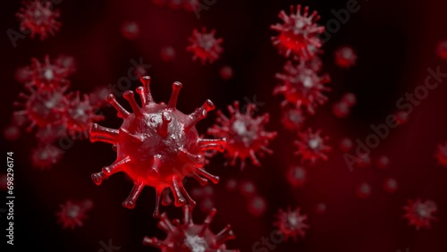Coronavirus -nCov virus COVID-19 close up defocus animation red background virus cells influenza as dangerous asian pandemic virus close up 3d rendering stock video