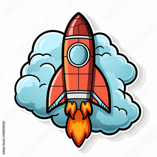rocket cartoon launcher pop art style illustration, colorful spaceship cosmic book