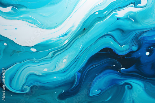 Abstract background with blue and white acrylic paint, close-up