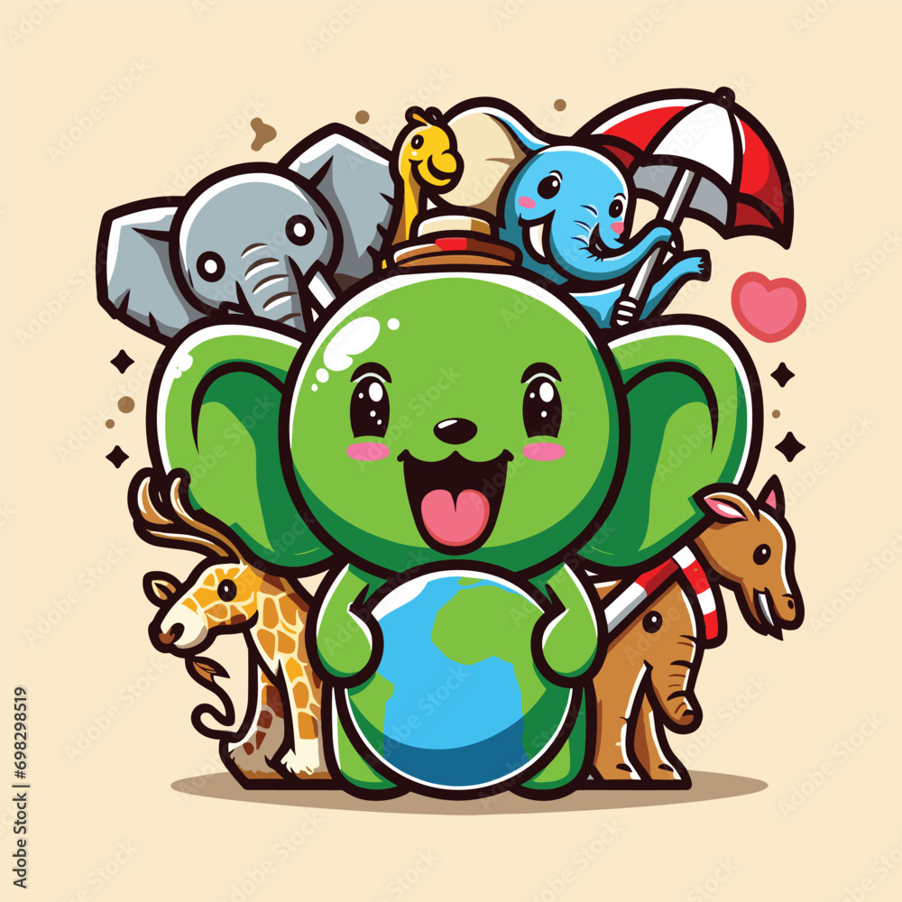 Obraz premium Free vector cute animal celebrate world wildlife day cartoon vector flat isolated illustration