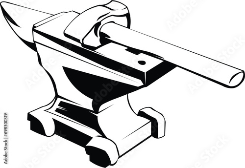 Cartoon Black and White Isolated Illustration Vector Of A Blacksmiths Anvil With Hammer On Top