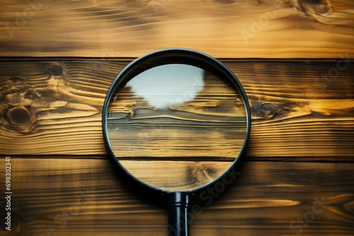Magnifying glass on wood, uncovering hidden details in plain sight