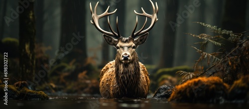 A stag against a forest background photo