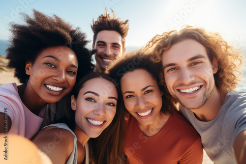 happy smiling group of friend stake selfies