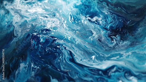 A dynamic abstract piece representing the swirling currents of a tidal pool, created using the blue watercolor paint marble method for a fluid and organic look. photo