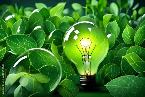 light bulb that represents green energy for technology environmental friendly renewable energy or clean circular energy concept. sustainable energy sources, Generative  photo