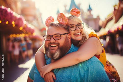 portrait of a happy smiling couple in the amusement park