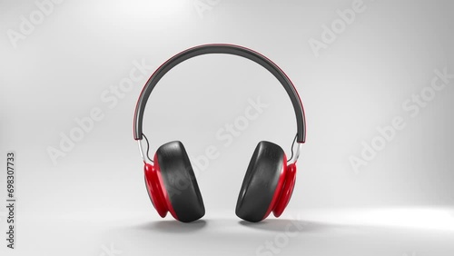Red Black headphone spin, rotate on white background with matte alpha channel key isolated. Modern style Hi-fi with simple isolated empty studio background, 3D rendering stock video