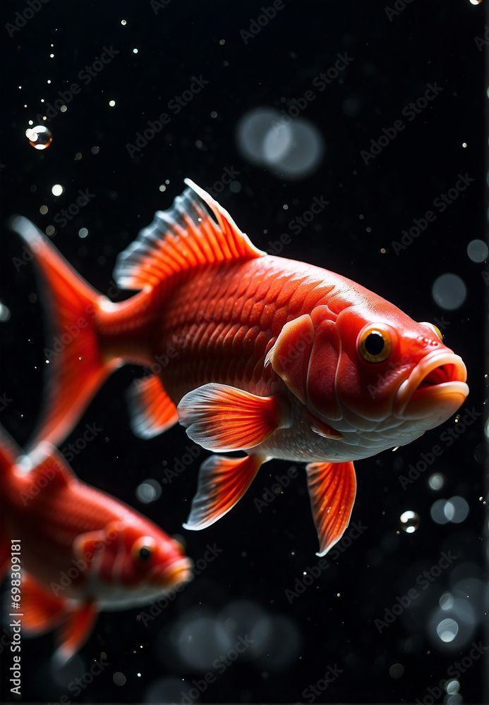 red fish swimming on a dark background, wallpaper red fish swimming on a dark background, wallpaper