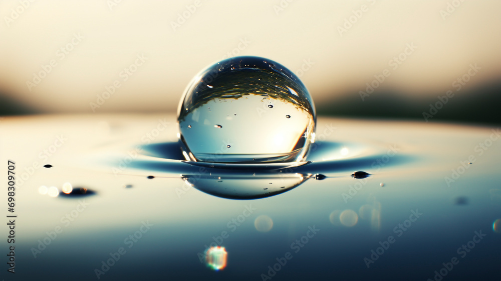 Clear water drop, eco-friendly concept for saving, sustainability, and environmental awareness. Campaign to preserve water. Conservation of natural resources and save the planet concept.