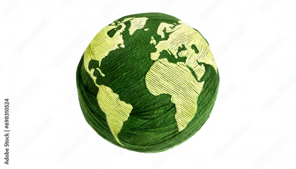 Planet Earth made from fabric and yarn, globe, homemade style, homemade, sustainable, sustainability, plastic-free, environmentally friendly, Sustainable clothing production and Textiles