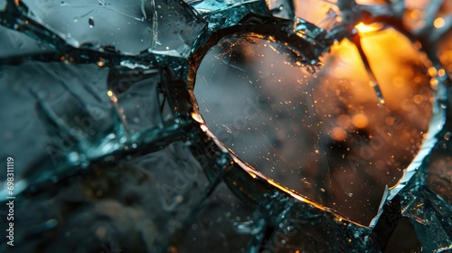 Broken crack glass window mirror heart shape wallpaper background