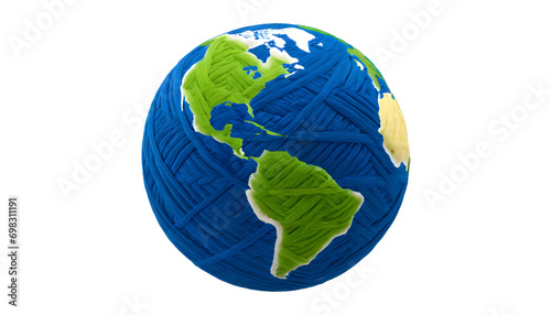 Planet Earth made from fabric and yarn, globe, homemade style, homemade, sustainable, sustainability, plastic-free, environmentally friendly, Sustainable clothing production and Textiles