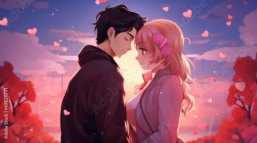 Anime couple love valentine day wallpaper background 