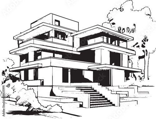 Tri Heights Homestead Vector Icon of Residential Opulence Trifold Zenith Emblem of Tri Level Serenity