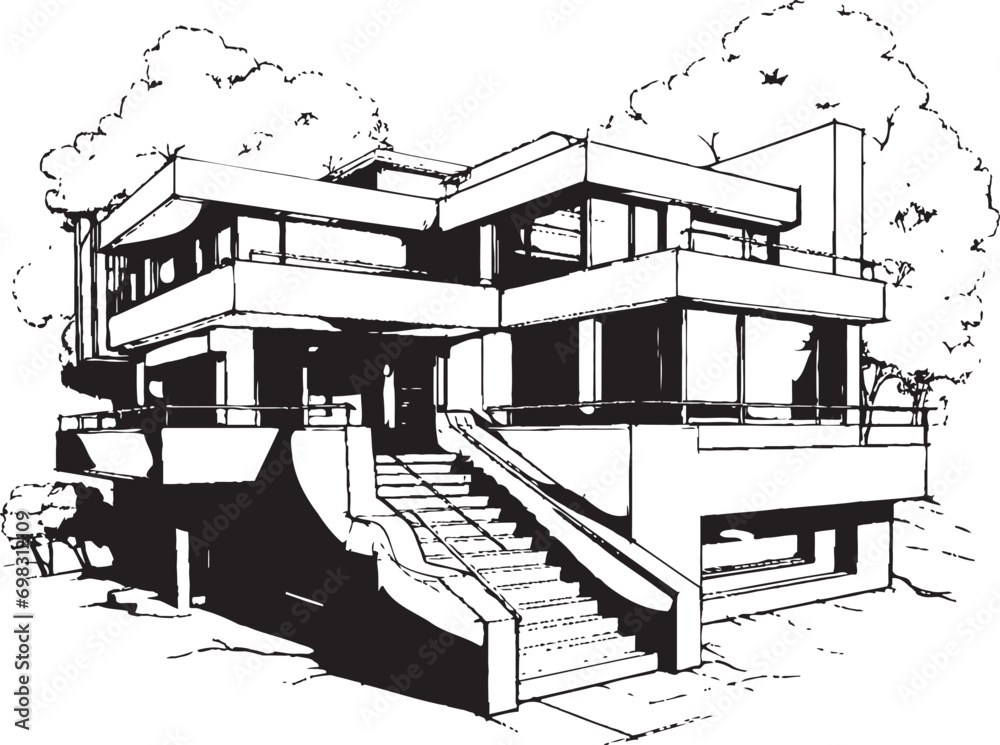 Naklejka premium Tri Expanse Estate Emblem of Tri Level Opulence Trifecta Summit Vector Icon of Residential Charm