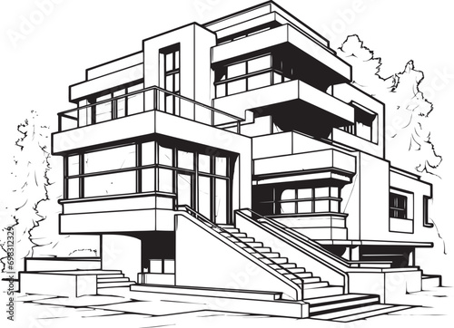 Threefold Sanctuary Emblem of Architectural Opulence in Vector Art Tri Tower Zenith Icon of Residential Elegance in Vector Design