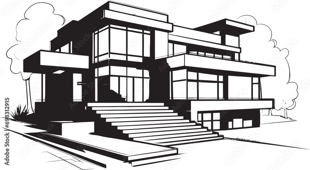 Cityscape Villa Outline Sleek City House Icon in Urban Style Urban Villa Silhouette Black Outline Symbolizing City Sophistication
