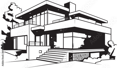 Contemporary Cityline Villa Sketch City House Icon in Crisp Black Modern Urban Residence Villa Outline Symbolizing Urban Elegance
