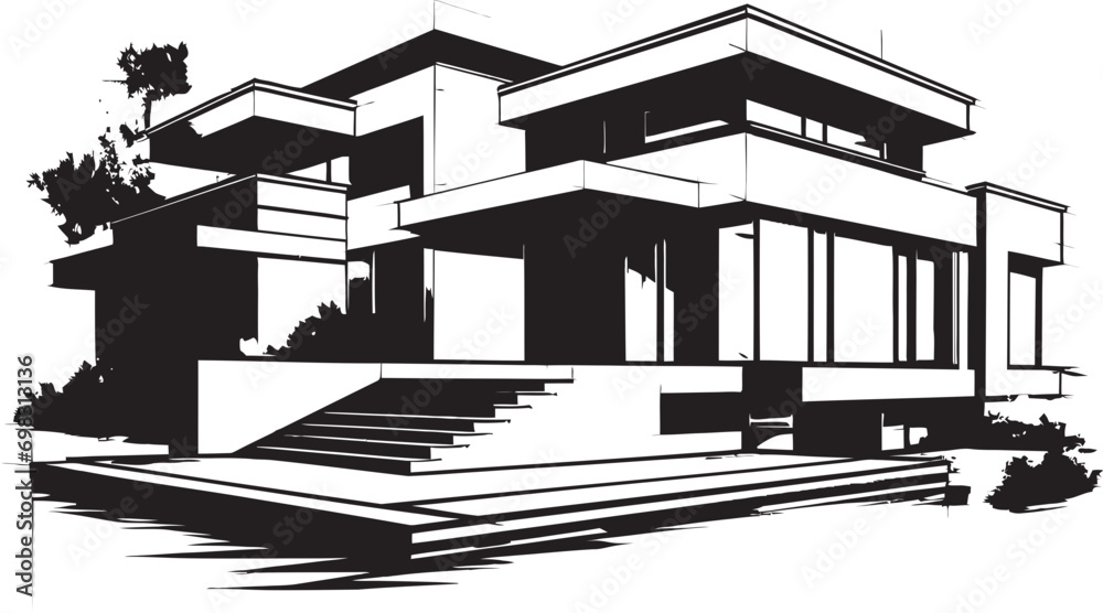 Villa Framework Blueprint Emblematic Contemporary Design in Vector Contemporary Villa Structure Iconic Emblem in Vector Icon