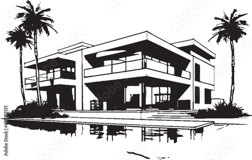 Iconic Villa Structure Contemporary Design in Vector Logo Modernist Villa Blueprint Emblematic Structure in Vector Icon