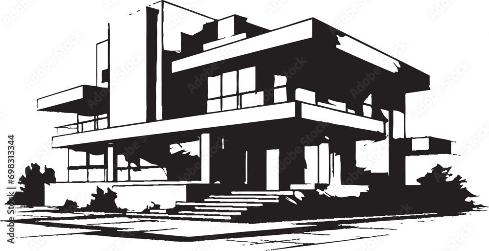 Naklejka premium Villa Structure Framework Architectural Design in Vector Logo Contemporary Villa Icon Emblematic Structure in Vector Design