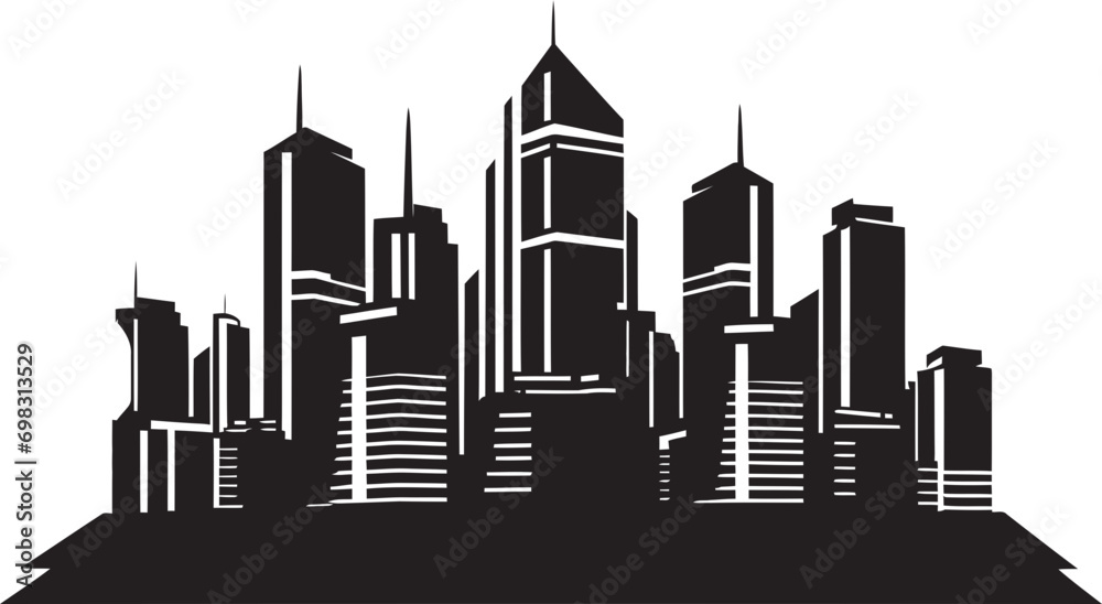 Fototapeta premium Urban Skyscraper Sketch Multifloor Cityscape Vector Icon Cityline Multifloor Silhouette Multifloor Vector Logo Icon