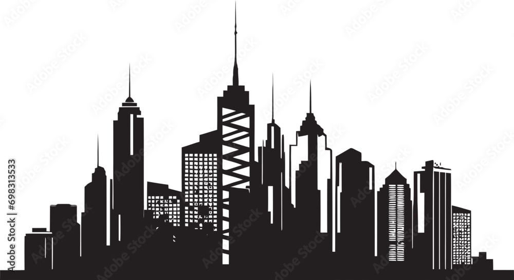 Skyline Multifloor Impression Cityscape Vector Logo Icon Downtown Tower Blueprint Multifloor Building Design in Vector Icon