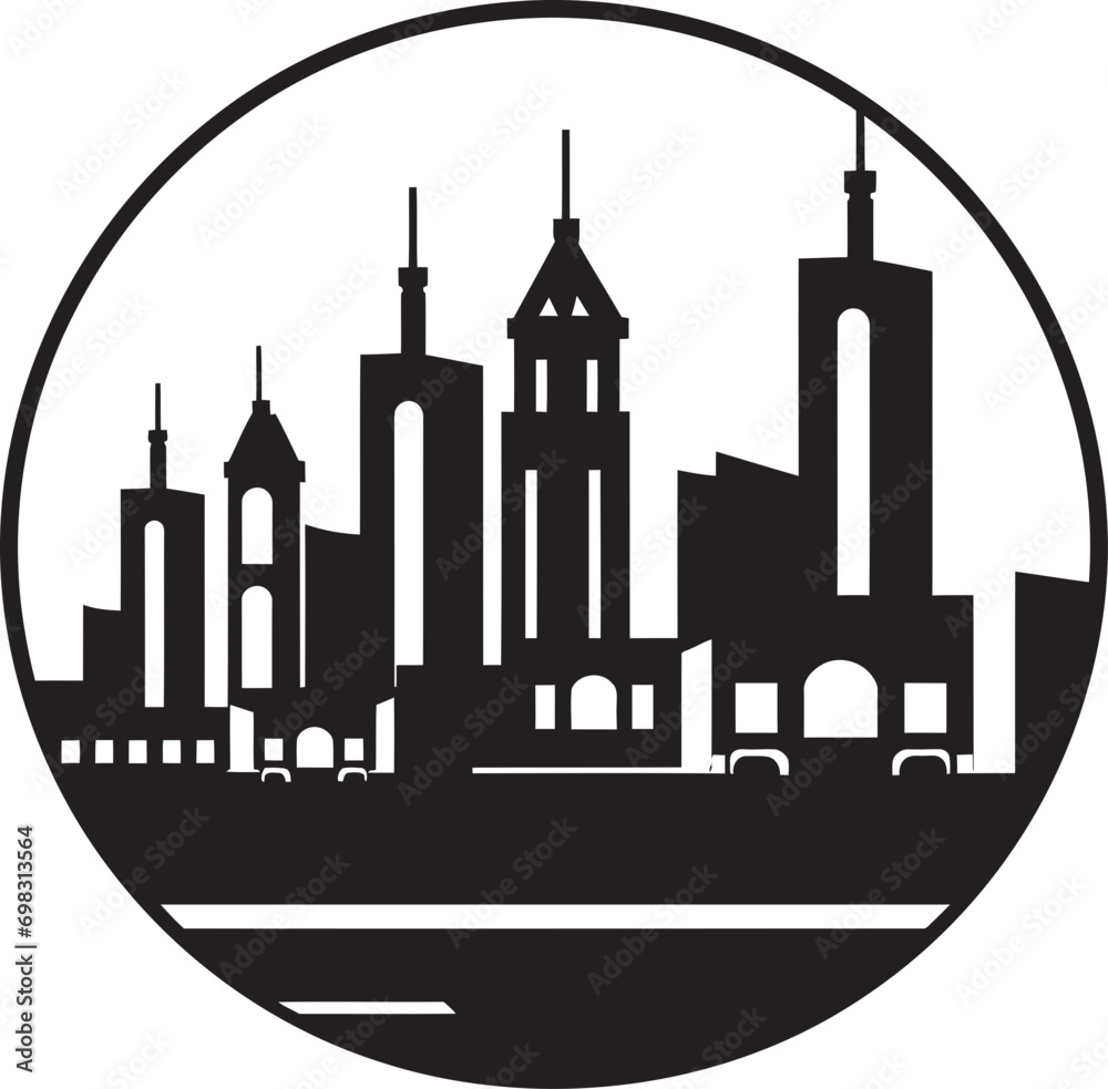 Downtown Tower Impression Multifloor Cityscape Vector Logo Cityline Heights Emblem Multifloor Building in Vector Icon