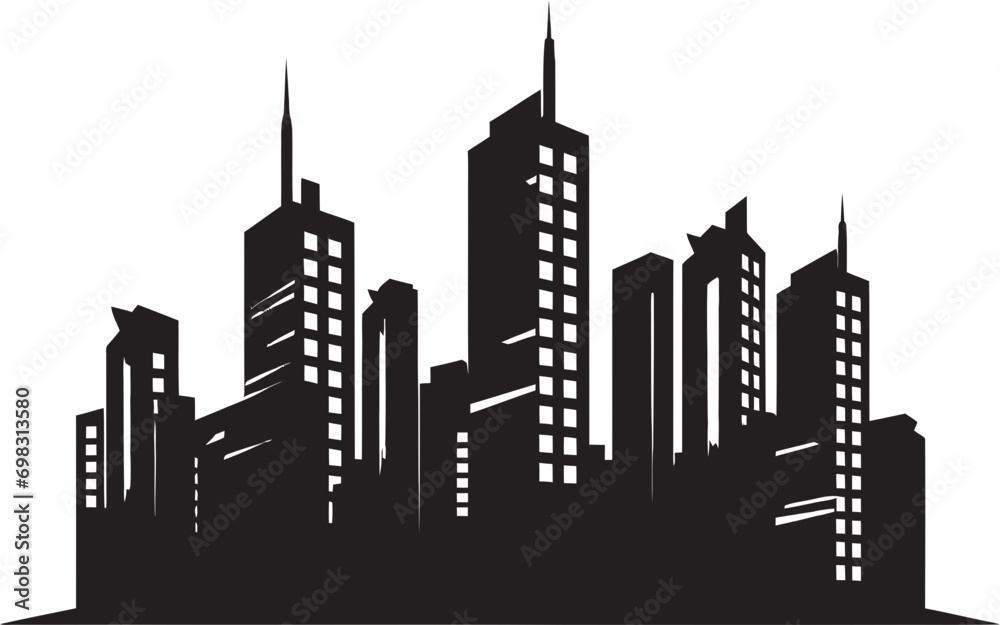 Cityline Skyscraper Silhouette Urban Building in Vector Icon Urban Skyscraper Blueprint Multifloor Cityscape Vector Logo