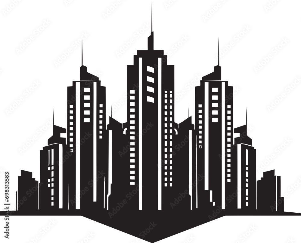 Downtown Skyscraper Outline Multifloor Cityscape Vector Logo Cityline Multifloor Impression Multifloor Vector Logo Design