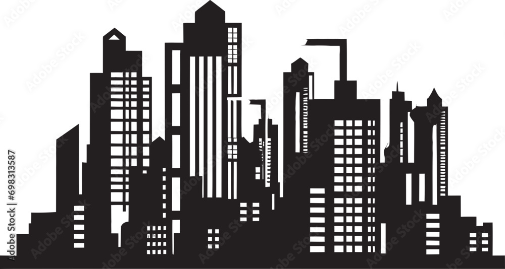 Urban Heights Emblem Cityscape Multifloor Vector Logo Skyscraper City Vista Blueprint Multifloor Building in Vector Icon