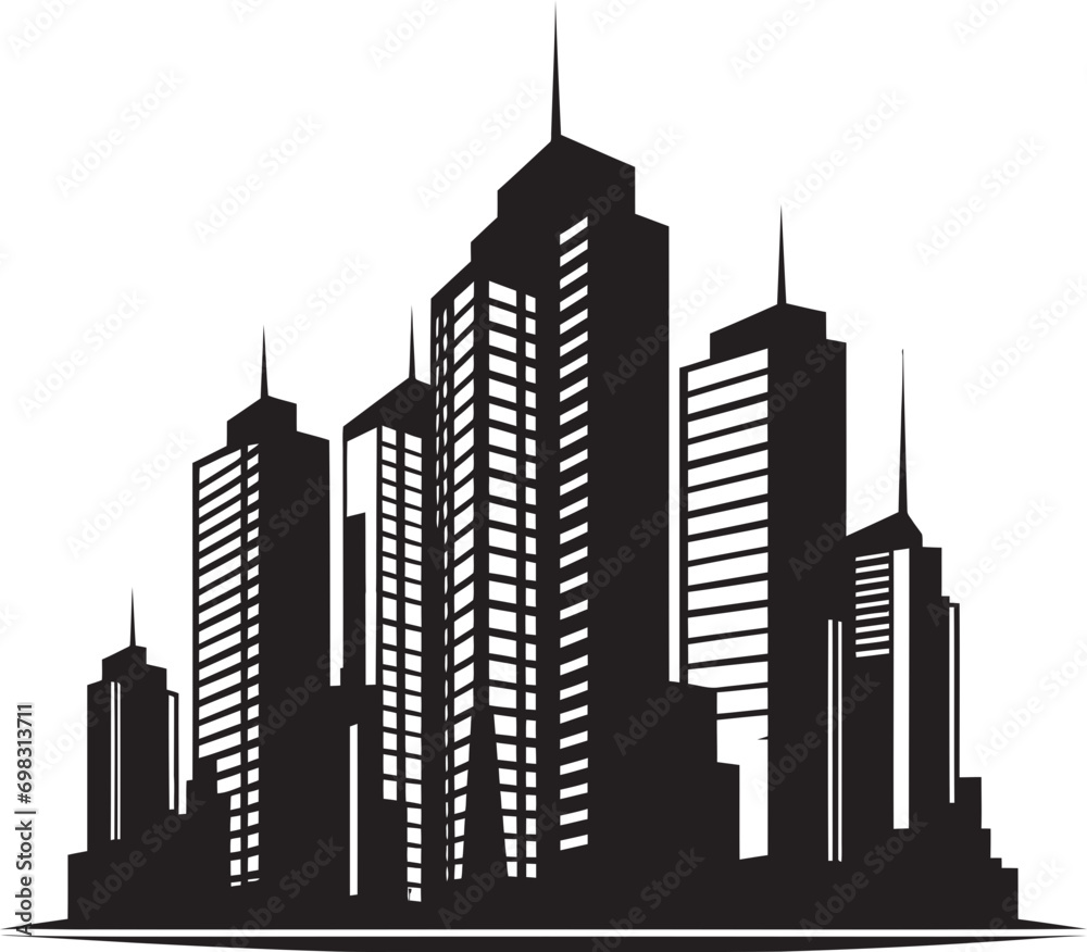 City Vista Tower Impression Multifloor Building in Vector Icon Design Urban Multifloor Silhouette Cityscape Vector Logo Design