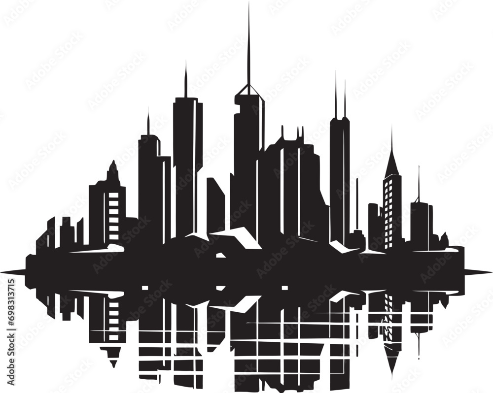 Metropolitan Cityscape Sketch Multifloor Vector Logo Icon Downtown Skyscraper Impression Cityscape Multifloor Vector Logo