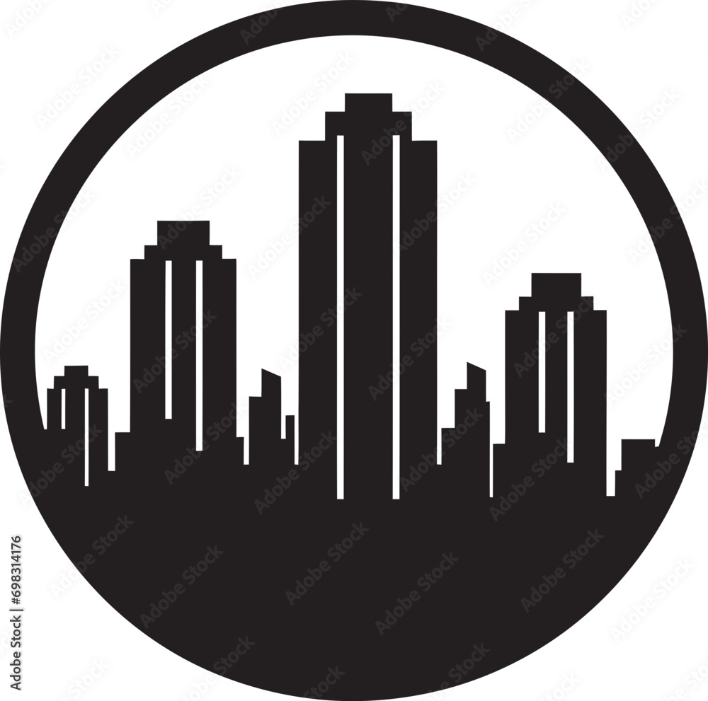 Fototapeta premium Cityline Tower Blueprint Multifloor Building in Vector Icon Design Urban Skyscraper Silhouette Multifloor Cityscape Vector Icon