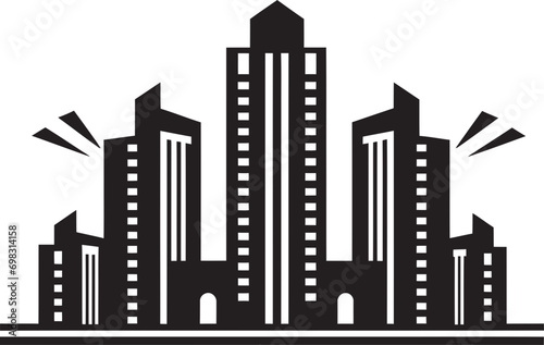 Cityline Multifloor Elevation Vector Logo of Urban Building Design Skyline Cityscape Sketch Multifloor Vector Logo Icon